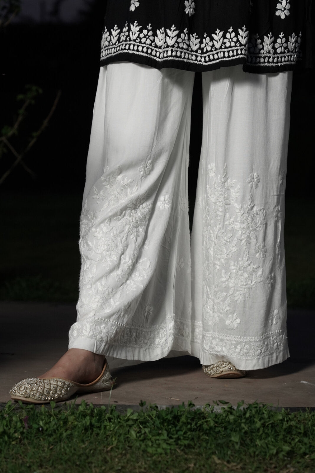 Falak Modal Chikankari Palazzo - white