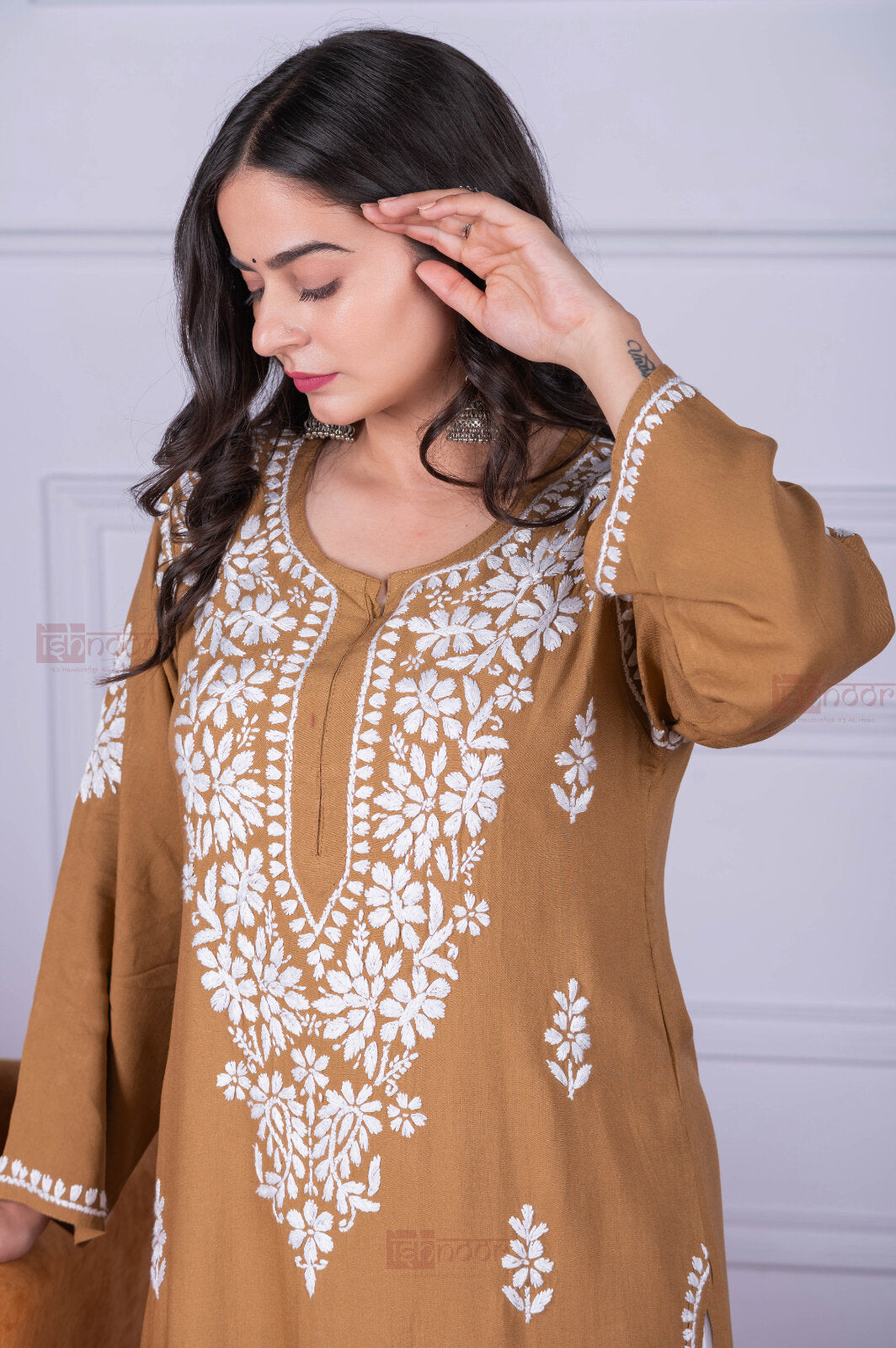 Meher Rayon Long Chikankari Kurti 4 - brown