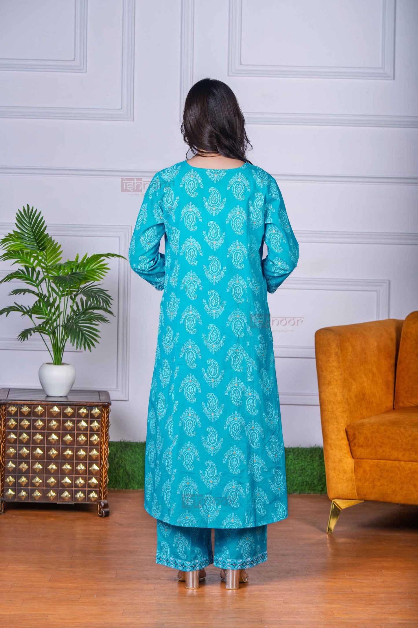 Saanjh Bandhej Print 3 Piece Stitched Suit Set with Dupatta 3 - mint-green
