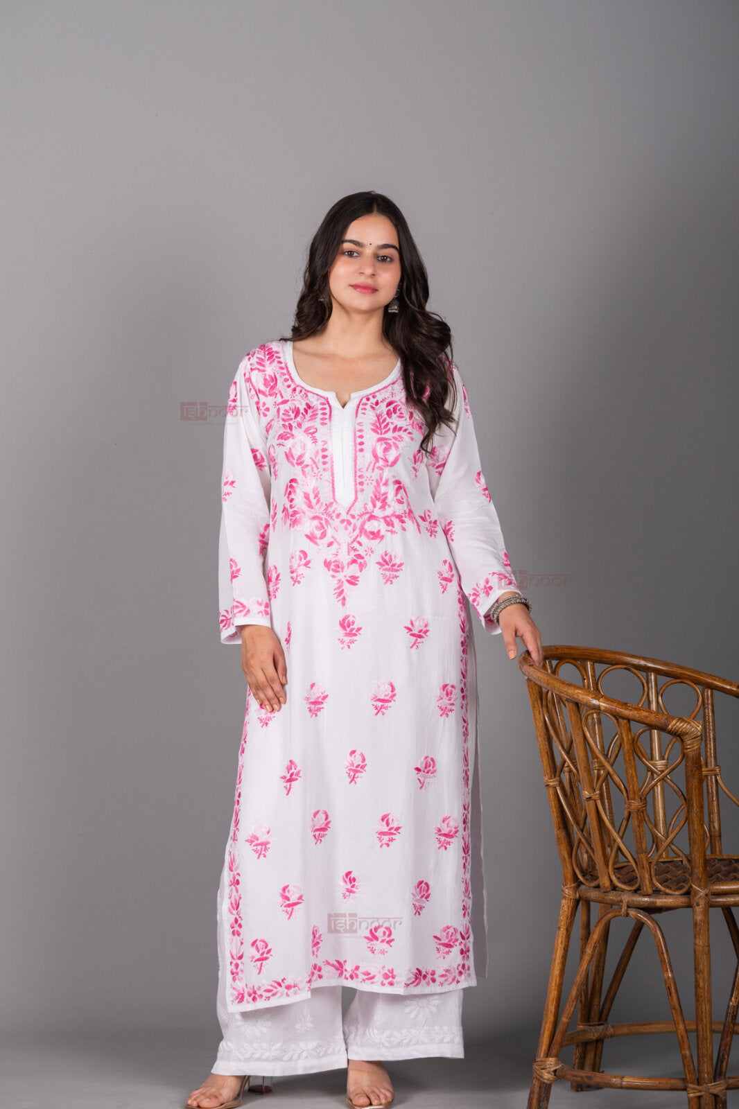Meher Premium Modal Chikankari Kurti - blush-pink