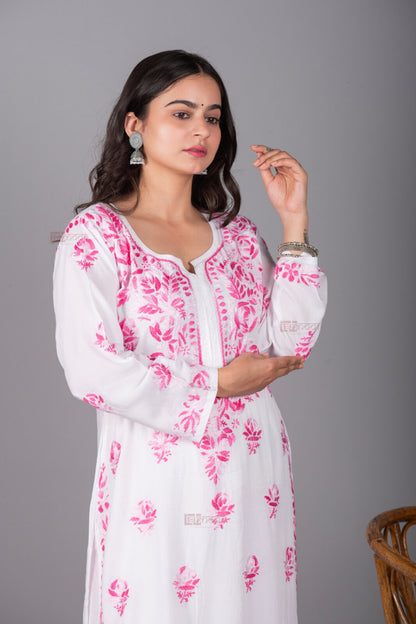 Meher Premium Modal Chikankari Kurti - blush-pink