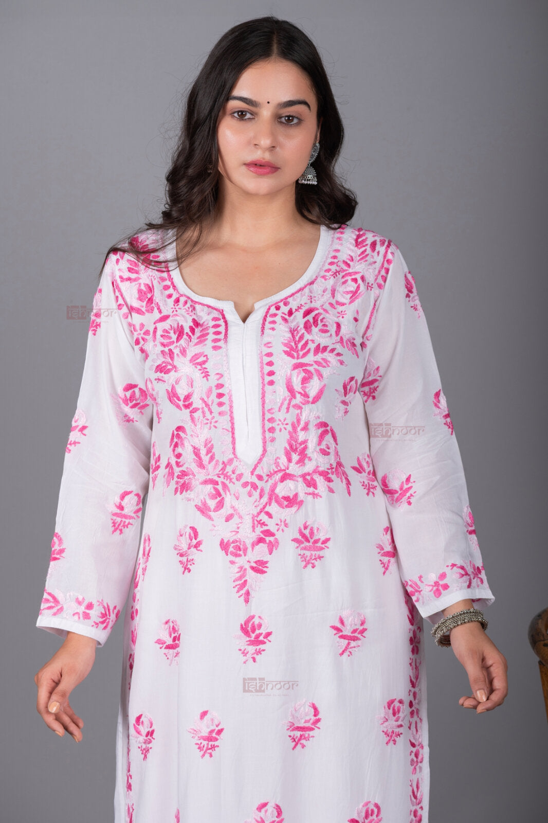 Meher Premium Modal Chikankari Kurti - blush-pink