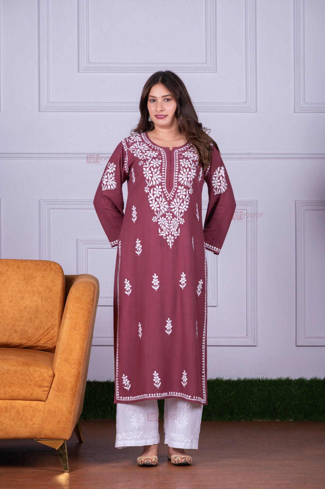 Meher Rayon Long Chikankari Kurti