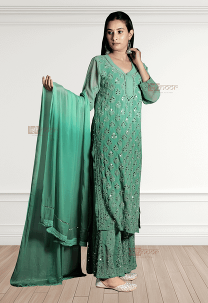 Noor Chikankari Mirror Georgette Kurta Set - mint-green