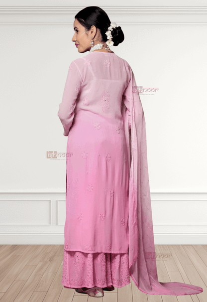Noor Viscose Chikankari Suit Set with Mukaish Work - blush-pink