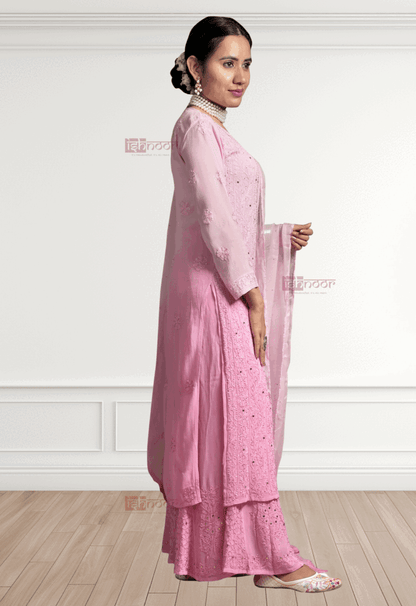 Noor Viscose Chikankari Suit Set with Mukaish Work - blush-pink