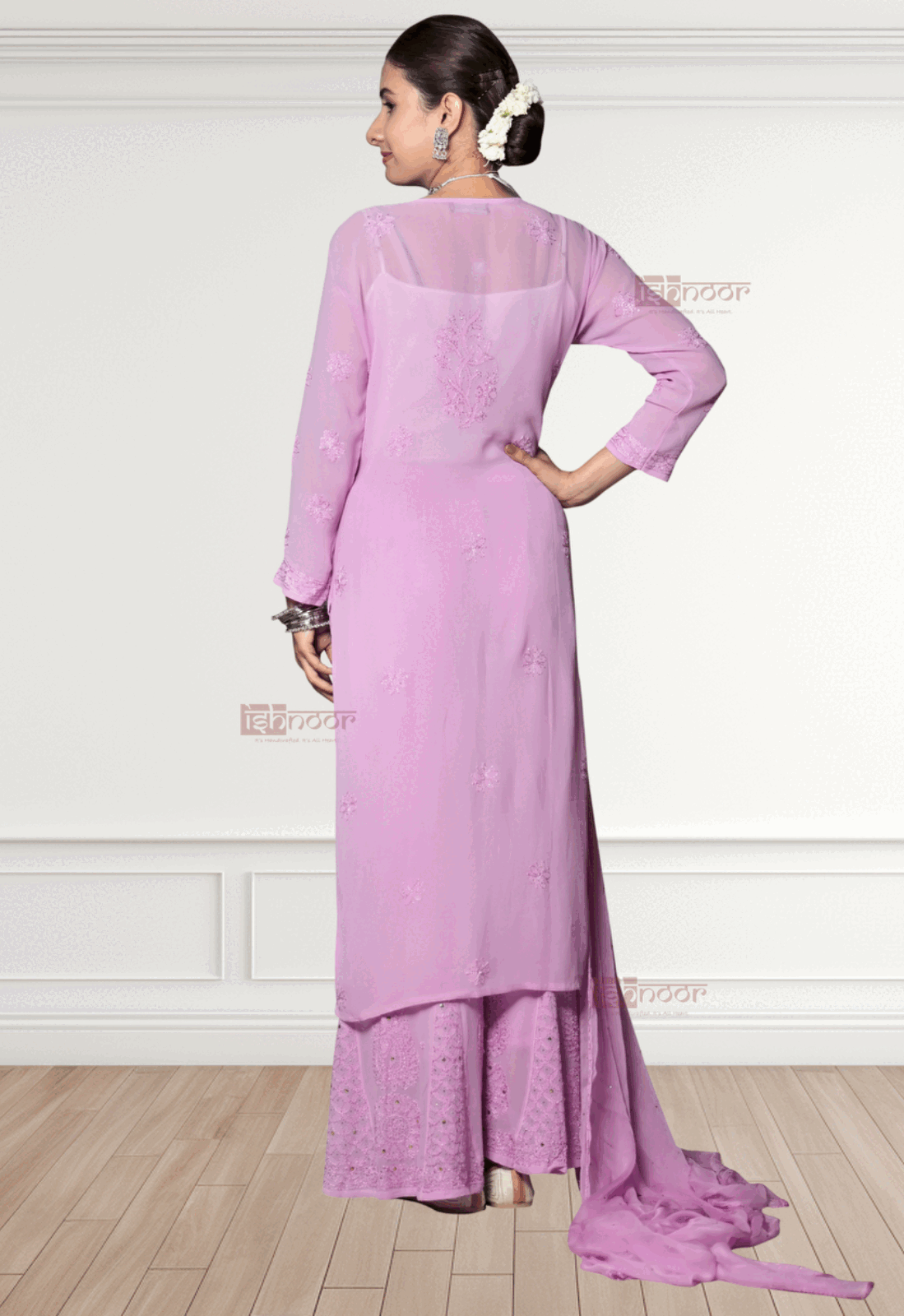 Noor Viscose Chikankari Suit Set with Mukaish Work - lavender
