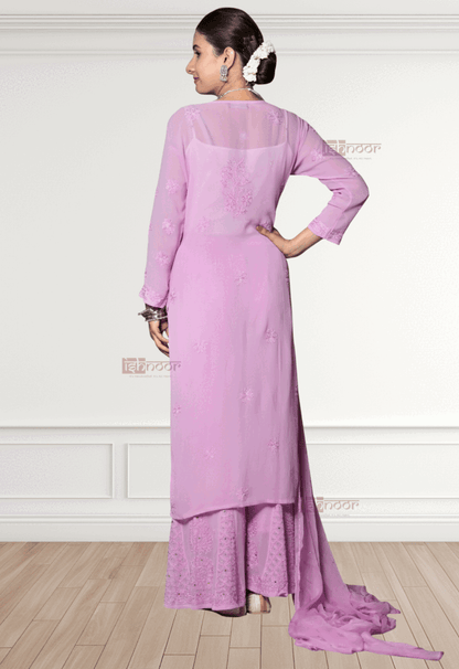 Noor Viscose Chikankari Suit Set with Mukaish Work - lavender