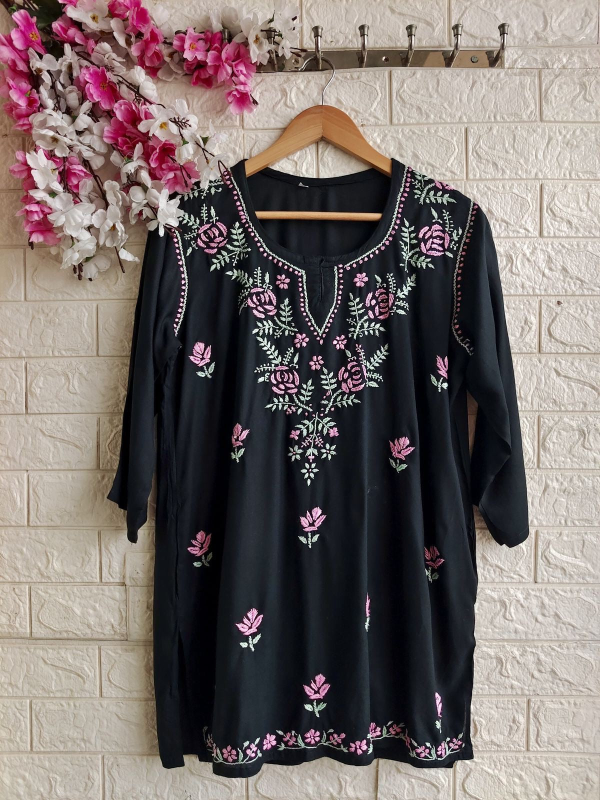 Aayat Rayon Multi Colour Short Chikankari Kurti