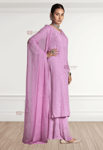 Noor Viscose Chikankari Suit Set with Mukaish Work - lavender