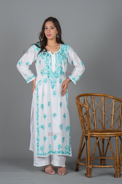 Meher Premium Modal Chikankari Kurti - aqua-blue