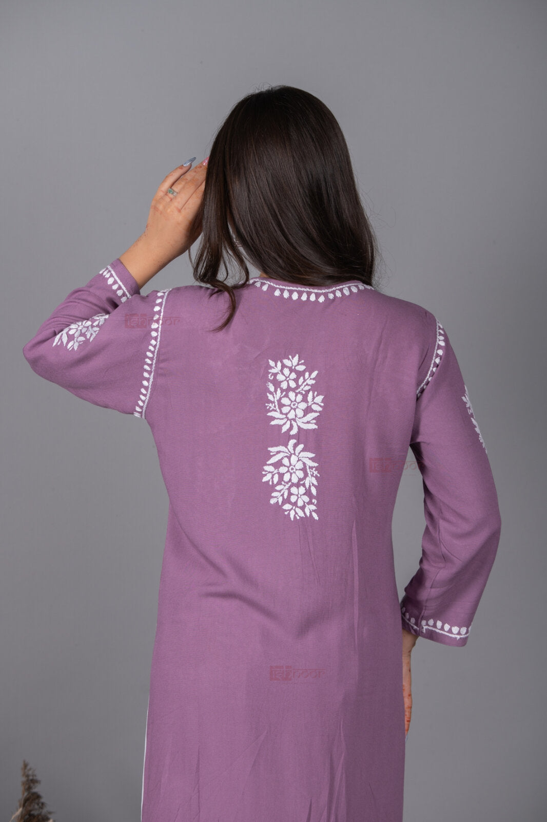 Meher Rayon Long Chikankari Kurti - orchid-purple