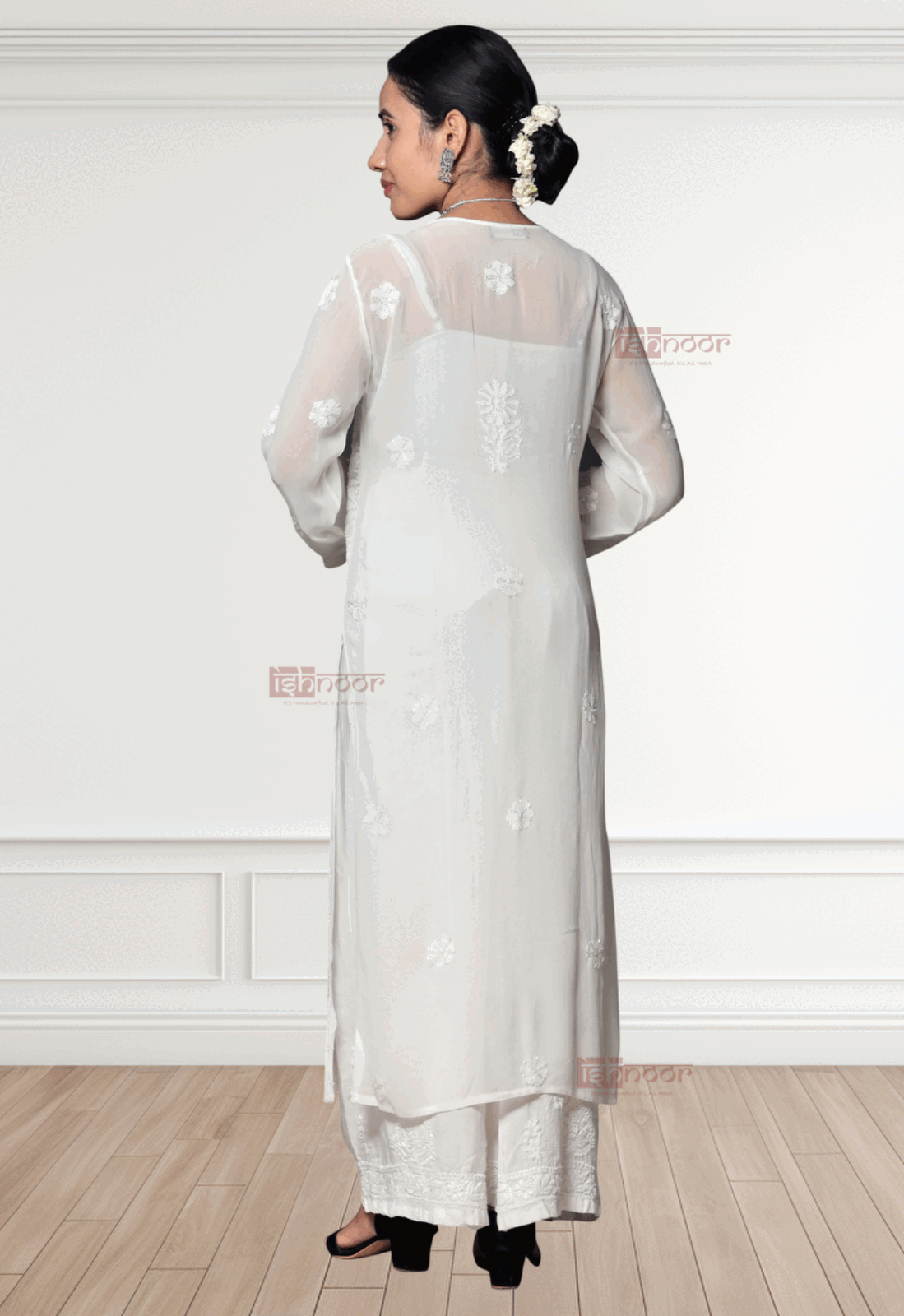 Noor Premium Viscose Straight Chikankari Kurti - white