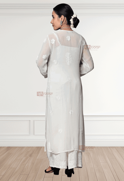 Noor Premium Viscose Straight Chikankari Kurti - white