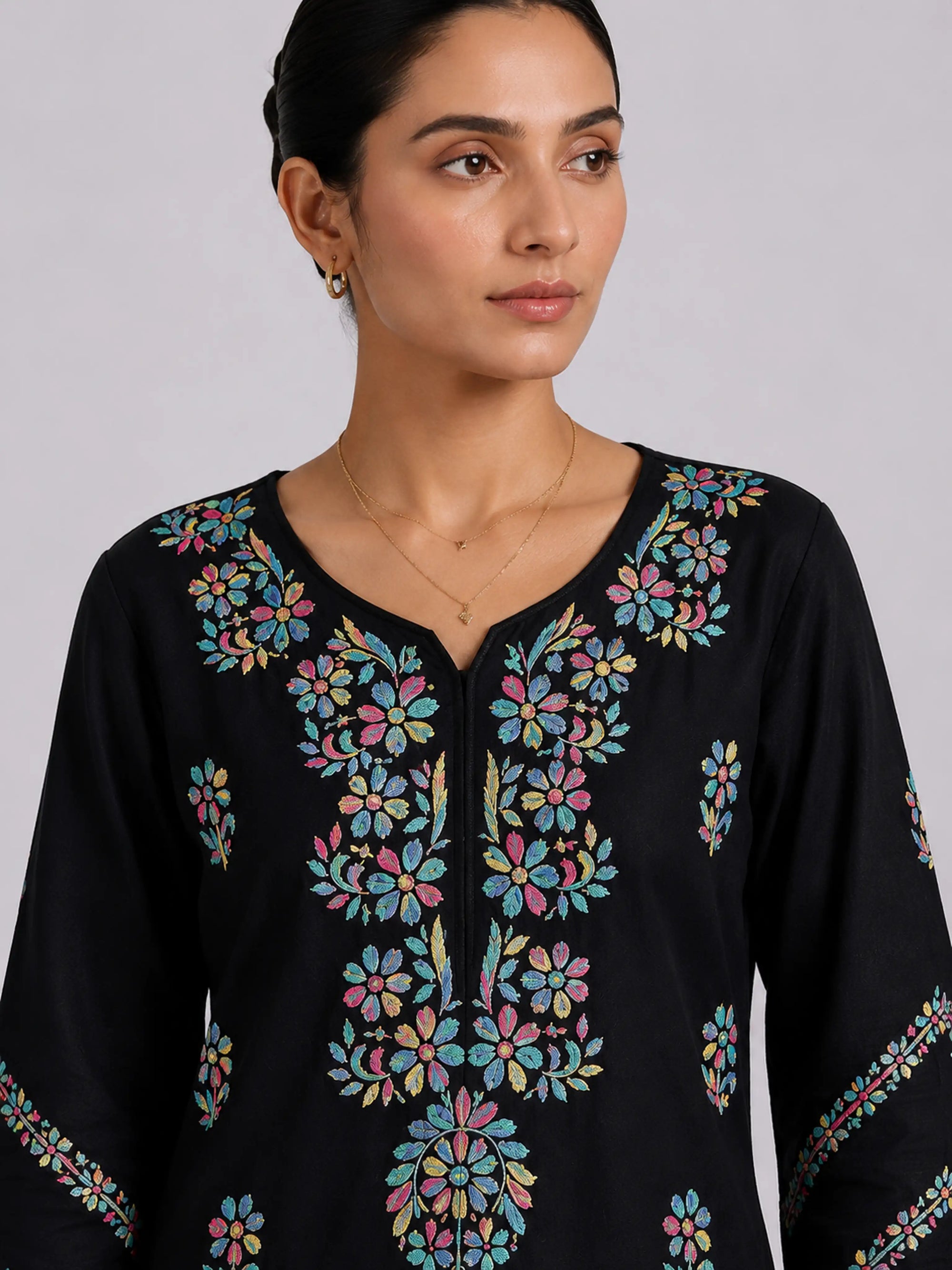 Aayat Rayon Multi Colour Long Chikankari Kurti