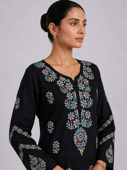 Aayat Rayon Multi Colour Long Chikankari Kurti