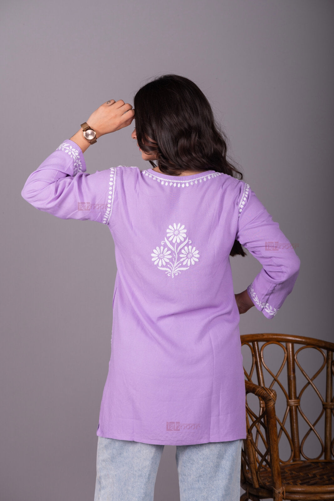 Meher Rayon Short Chikankari Kurti - lavender