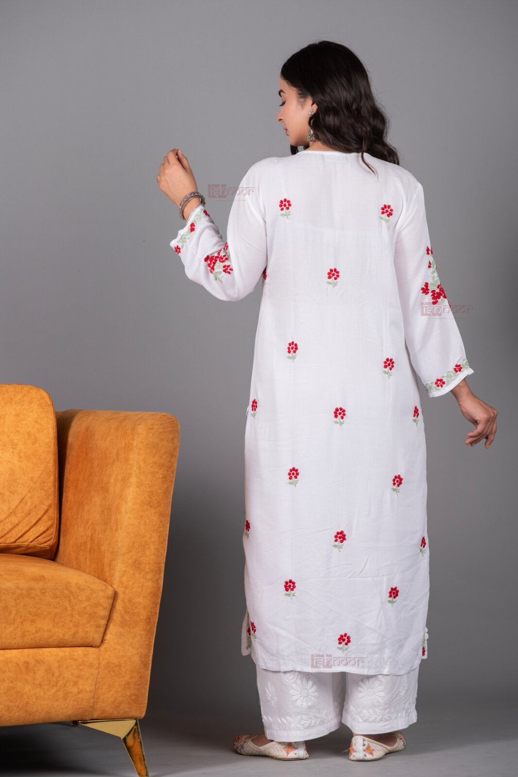 Meher Rayon Long Chikankari Kurti 3 - white