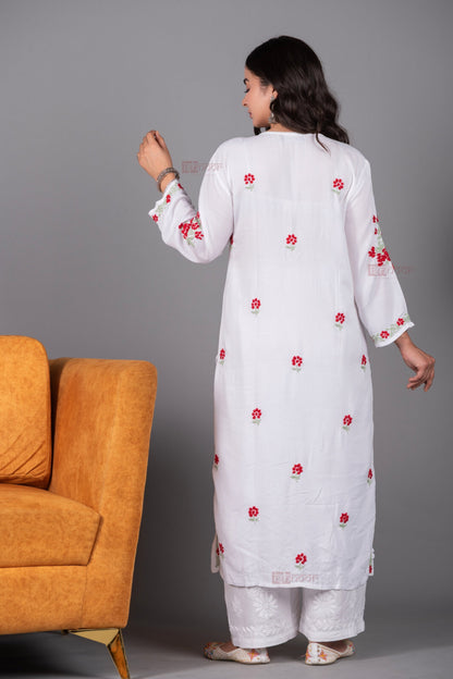 Meher Rayon Long Chikankari Kurti 3 - white