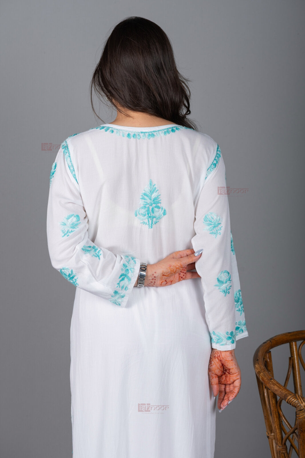 Meher Premium Modal Chikankari Kurti - aqua-blue