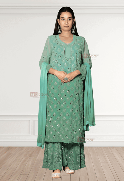 Noor Chikankari Mirror Georgette Kurta Set - mint-green