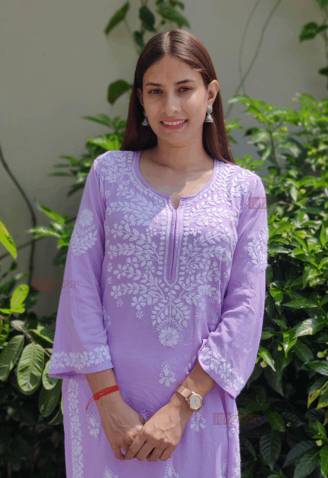 Noor Rayon Long Chikankari Kurti - lavender