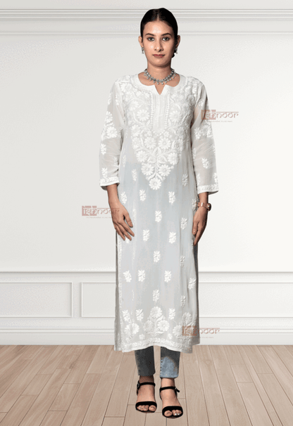 Noor Viscose Straight Chikankari Kurti - white