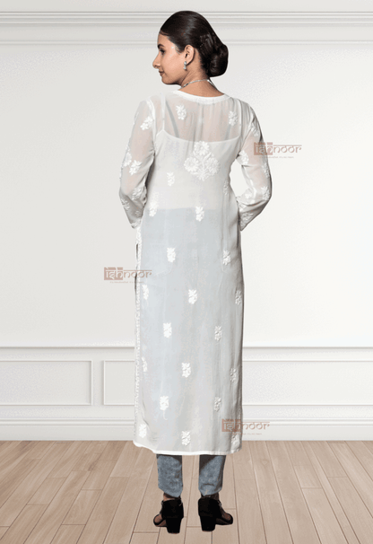 Noor Viscose Straight Chikankari Kurti - white