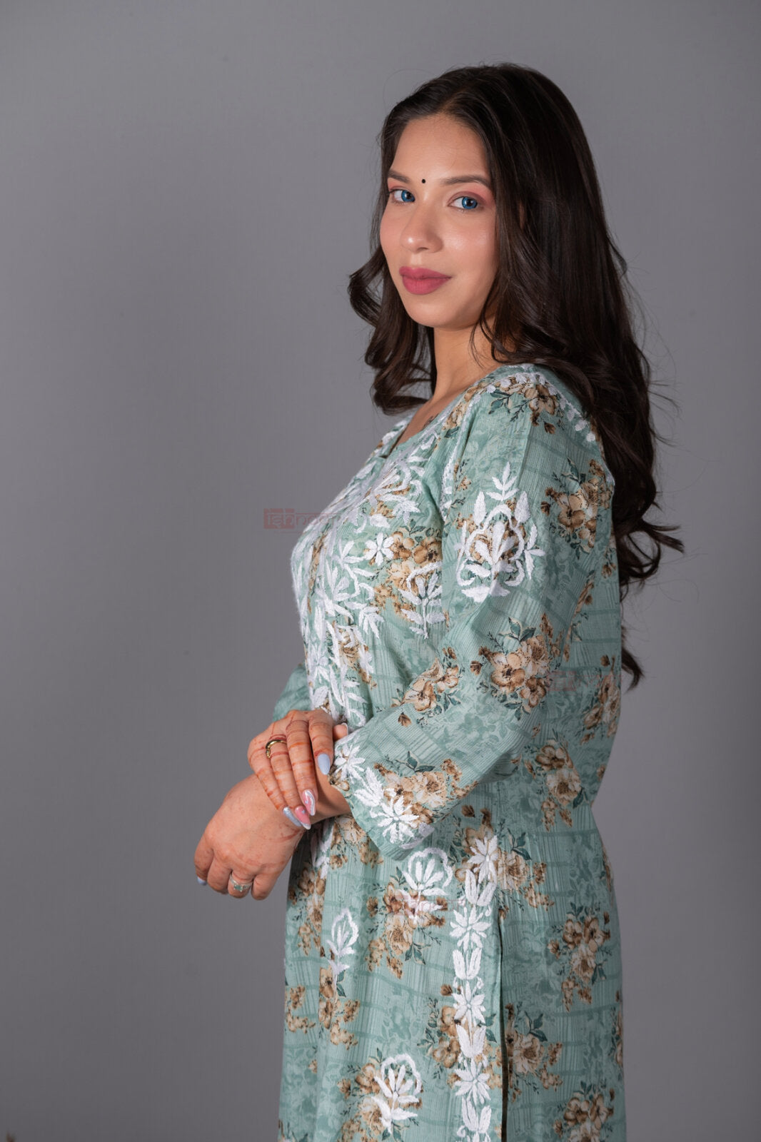 Meher Mul Cotton Chikankari Kurta Palazzo Set - mint-green