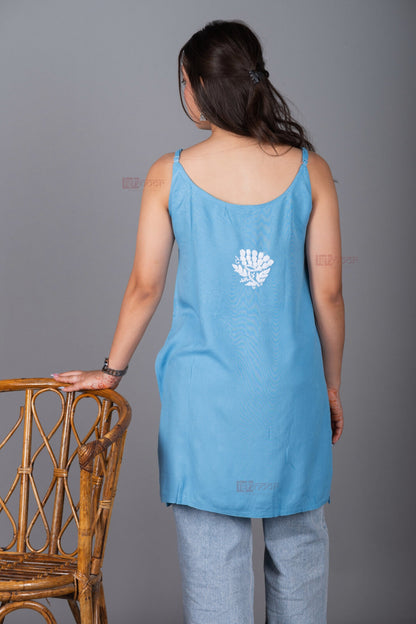 Meher Straight Rayon Chikankari Kurti - powder-blue