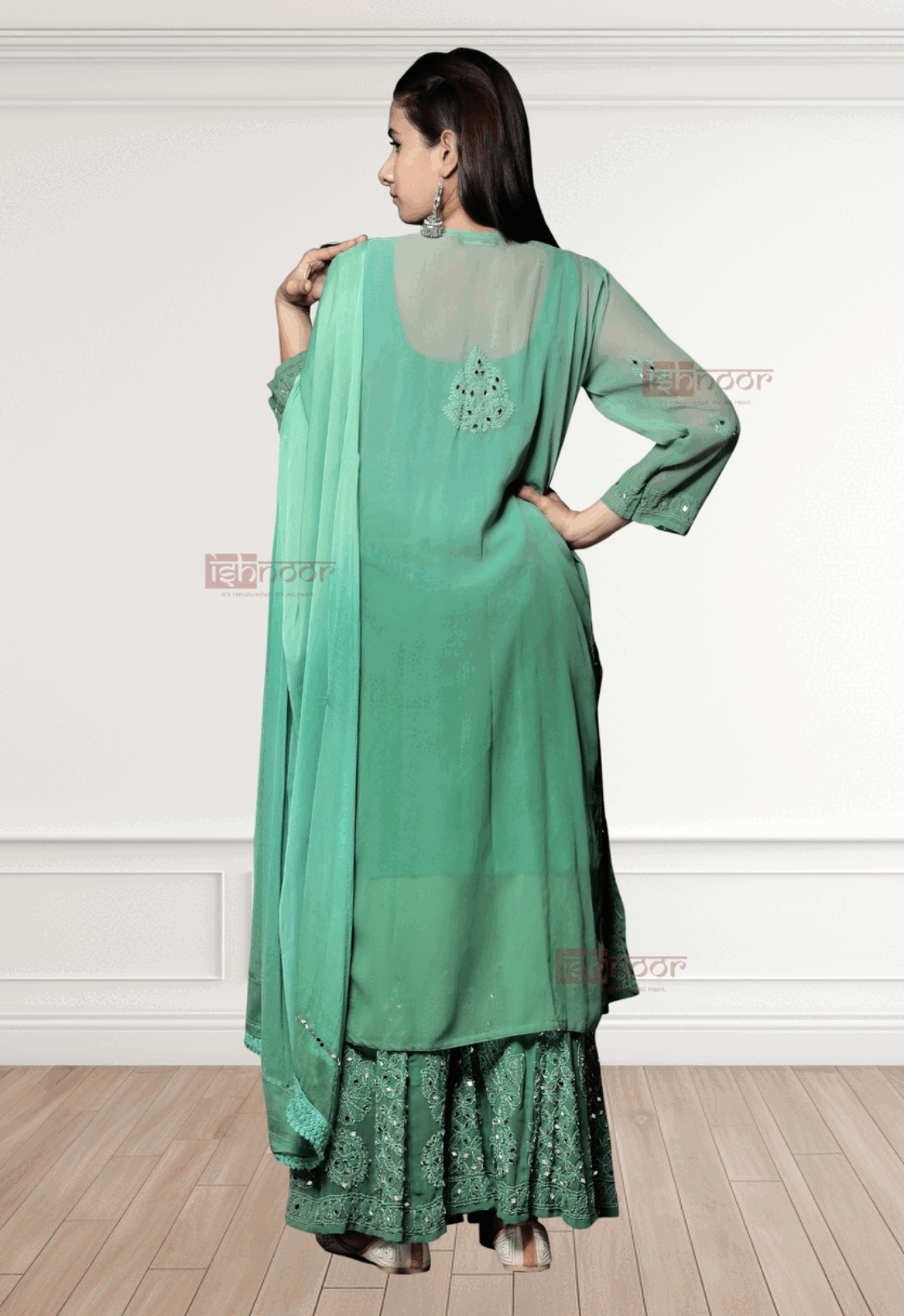 Noor Chikankari Mirror Georgette Kurta Set - mint-green