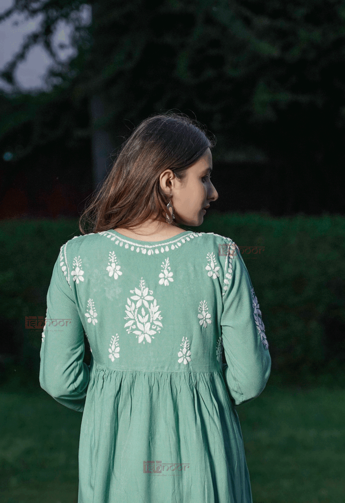 Falak Rayon Chikankari Angrakha Short Kurti 2 - mint-green