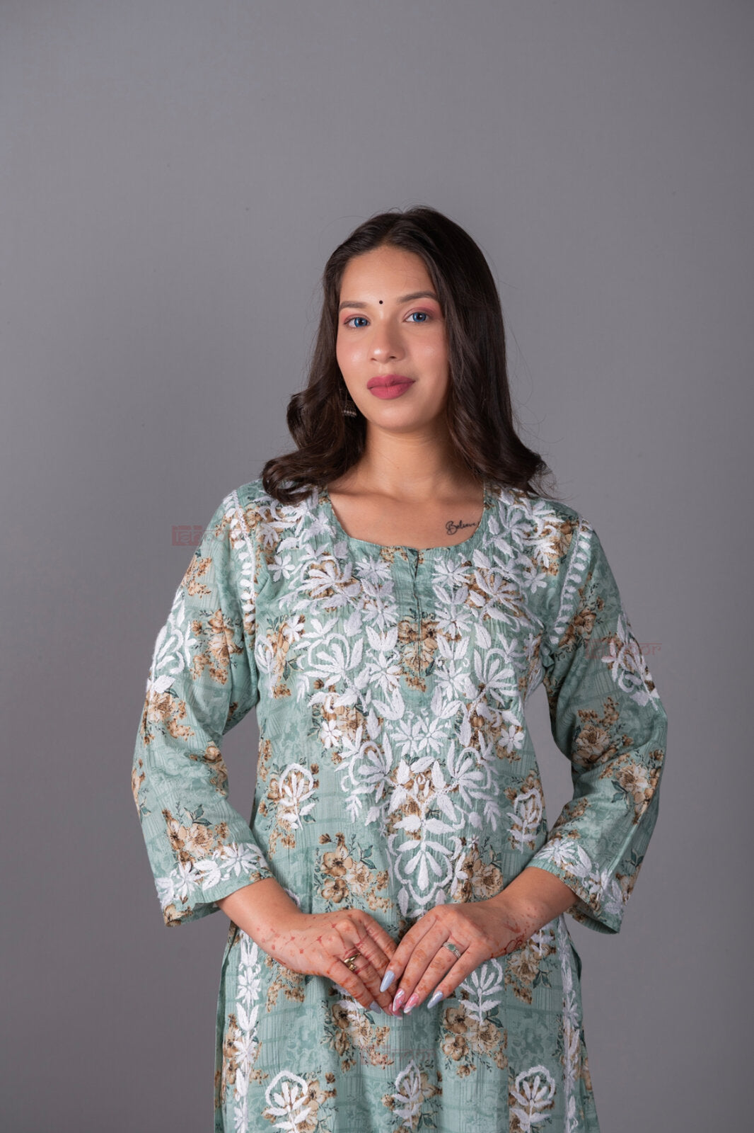 Meher Mul Cotton Chikankari Kurta Palazzo Set - mint-green
