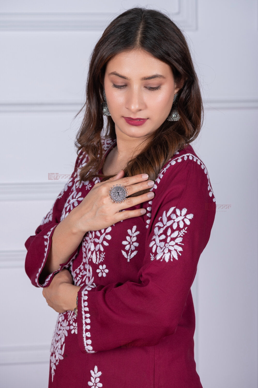 Meher Rayon Long Chikankari Kurti 4 - maroon