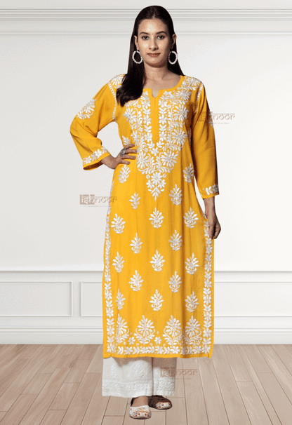 Noor Premium Modal Chikankari Kurti 2 - lemon-yellow