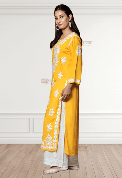 Noor Premium Modal Chikankari Kurti 2 - lemon-yellow