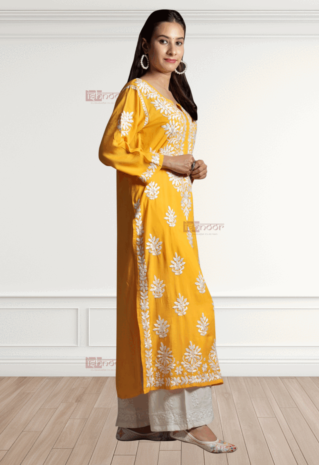 Noor Premium Modal Chikankari Kurti 2 - lemon-yellow