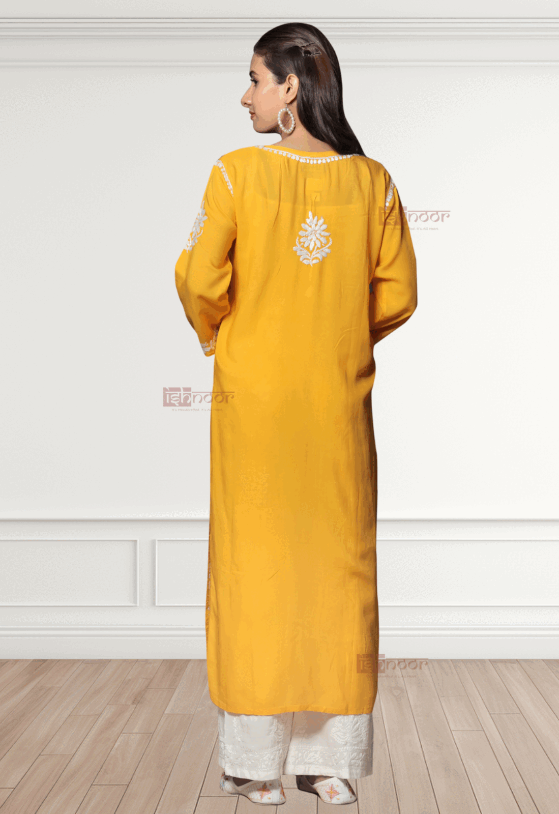 Noor Premium Modal Chikankari Kurti 2 - lemon-yellow