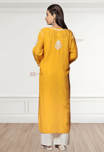 Noor Premium Modal Chikankari Kurti 2 - lemon-yellow