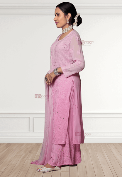 Noor Viscose Chikankari Suit Set with Mukaish Work - blush-pink