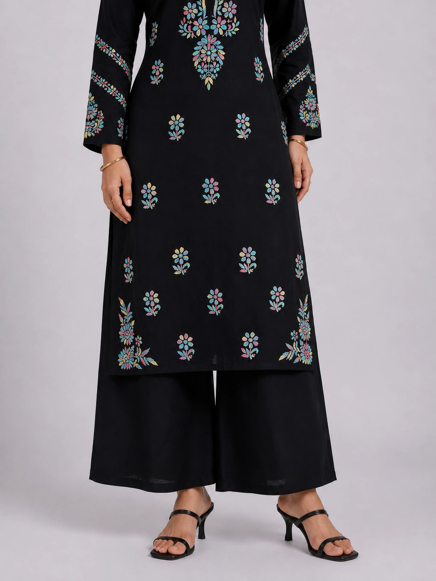 Aayat Rayon Multi Colour Long Chikankari Kurti