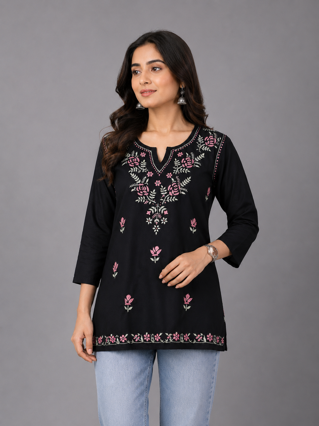 Aayat Rayon Multi Colour Short Chikankari Kurti