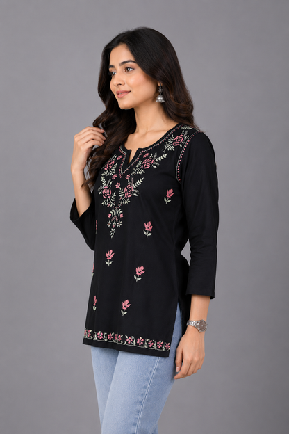 Aayat Rayon Multi Colour Short Chikankari Kurti