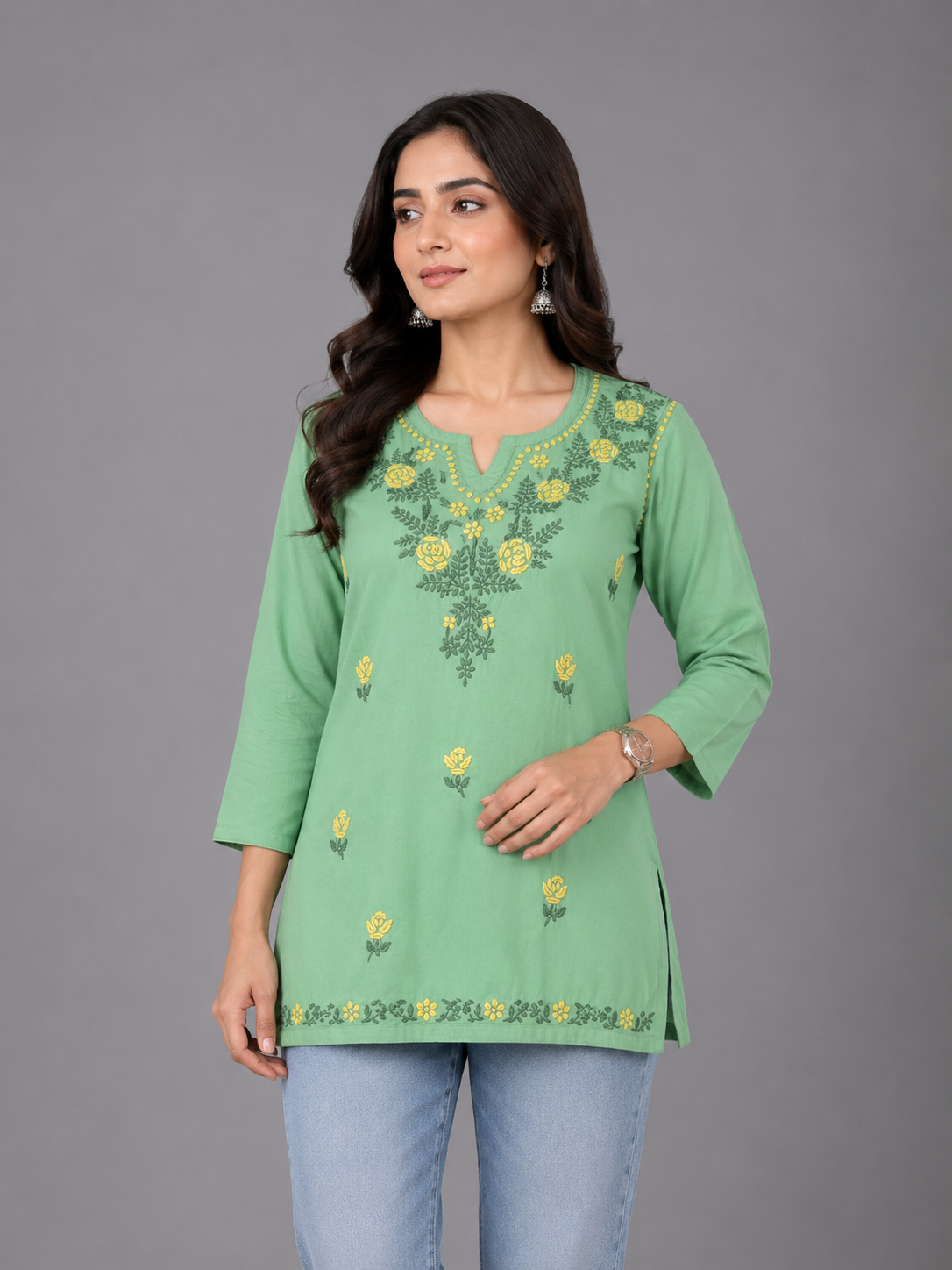 Aayat Rayon Multi Colour Short Chikankari Kurti