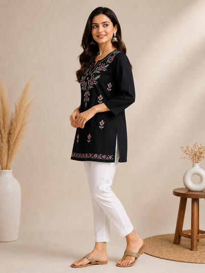 Aayat Rayon Multi Colour Short Chikankari Kurti