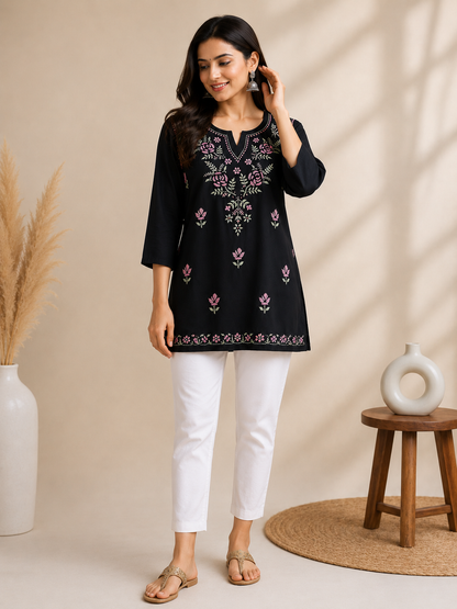 Aayat Rayon Multi Colour Short Chikankari Kurti