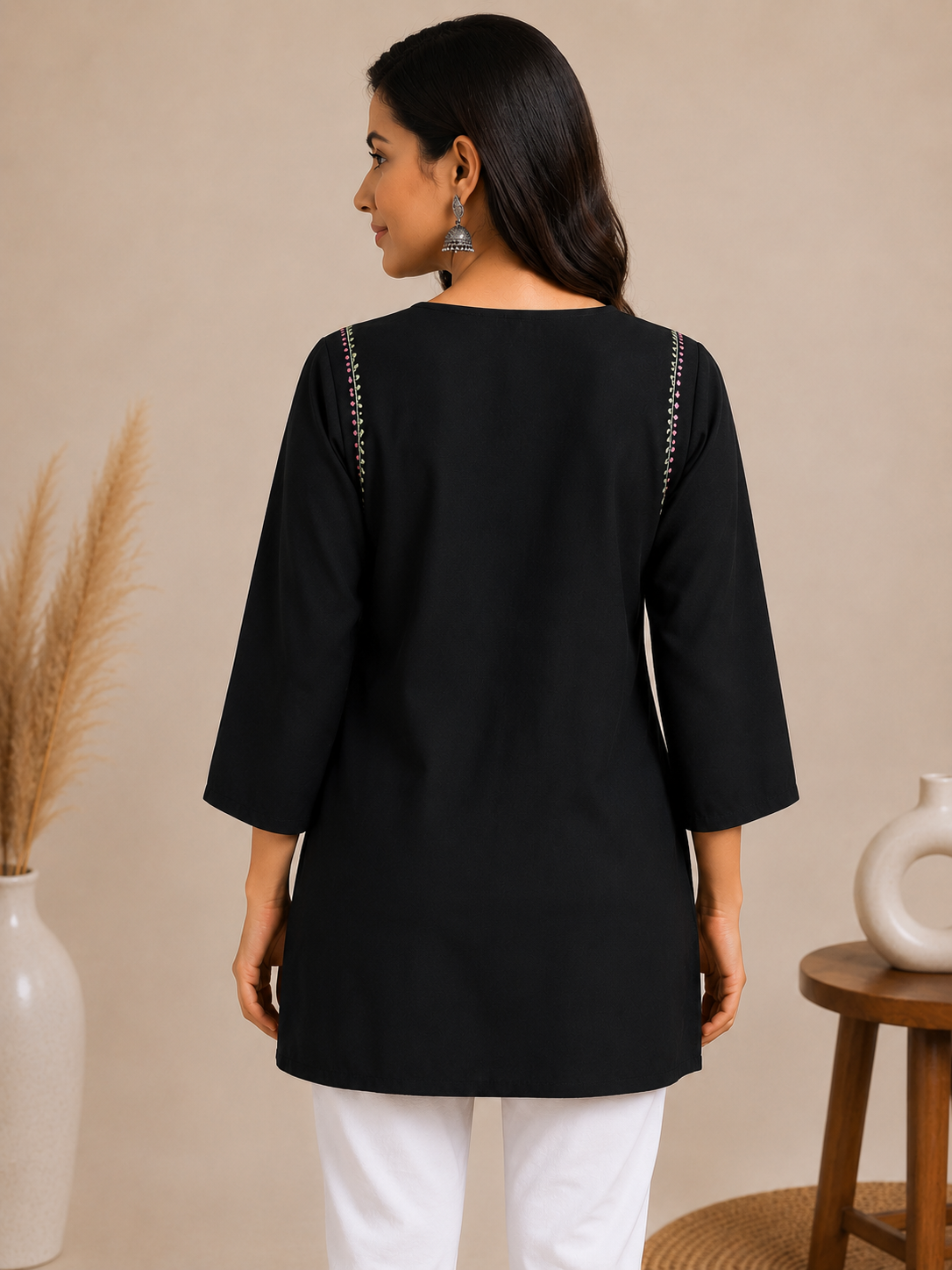 Aayat Rayon Multi Colour Short Chikankari Kurti