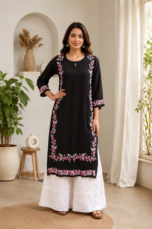 Aayat Modal Multi Colour Long Chikankari Kurti