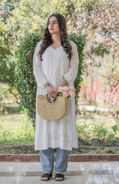 Falak Premium Modal Chikankari Long Kurti 3 - white