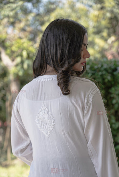 Falak Premium Modal Chikankari Long Kurti 3 - white